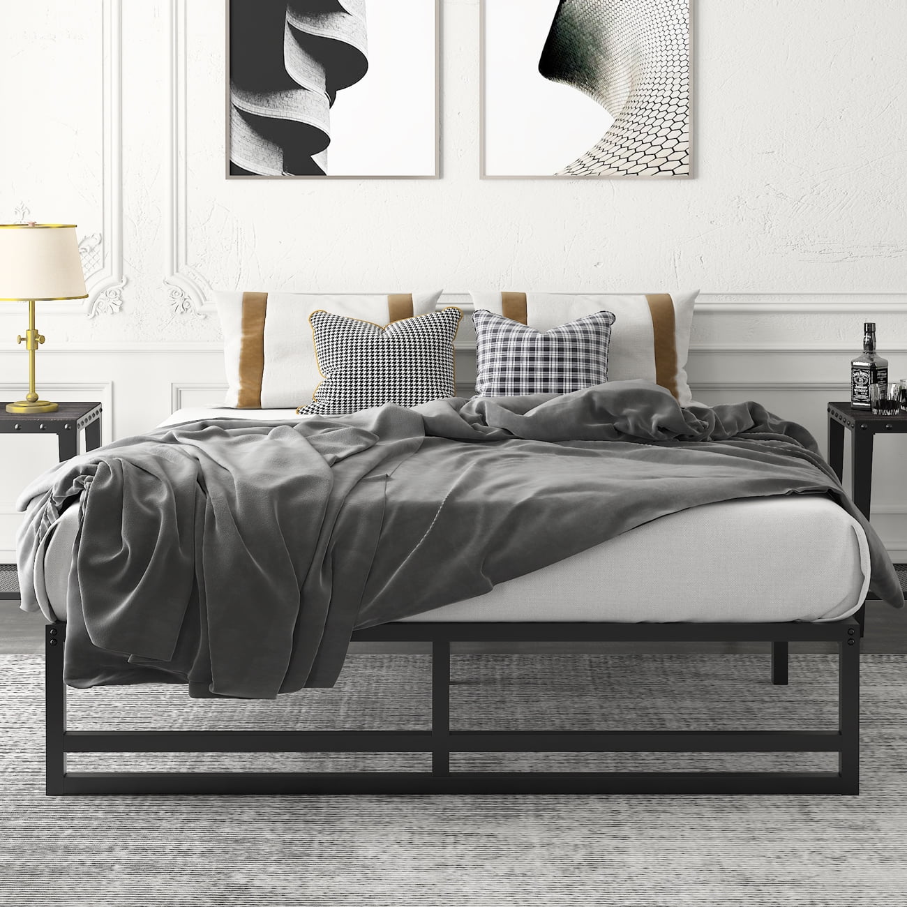 Amolife Queen Size 14'' Metal Platform Bed Frame with Large Under Bed Storage Space, Black