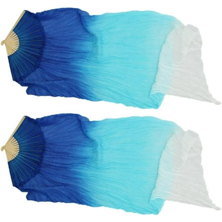 

1.8M Long Belly Dance Silk Bamboo Fan Veil 1 Pair(L+R) 6 Colors Navy+White