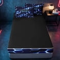 thumbnail image 4 of meiyoeat Gradient Gamepad Zipper Twin Comforter Sets with Fitted Sheet and 2 Pillowcases for Boys Gamers, Neon Honeycomb Blue Gaming Zipper Bedding Set, Black Reversible, 4 of 6