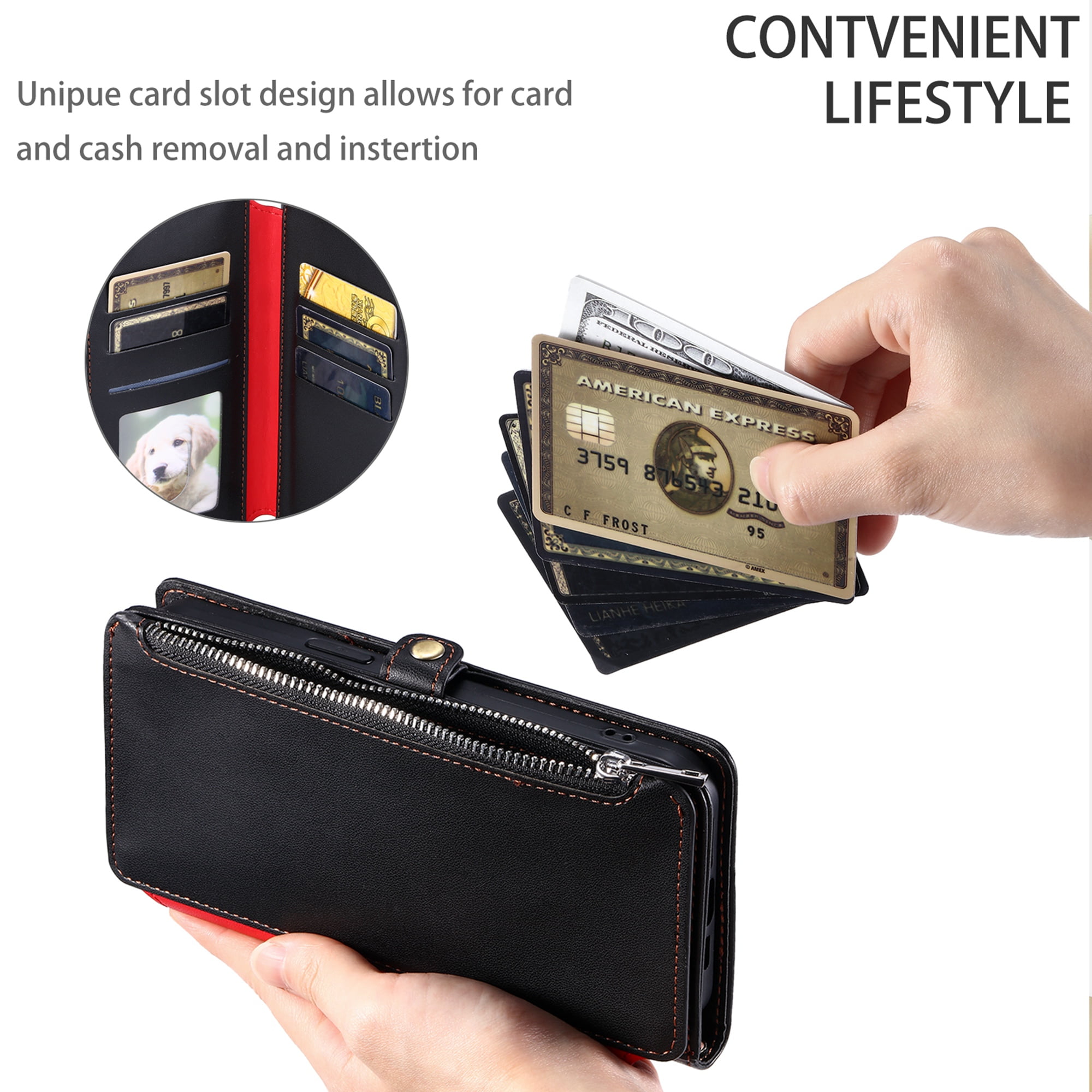 Dteck for Samsung Galaxy S20+ Plus Wallet Case, Crossbody Zipper Purse with Wrist for Women Men, 8-Card Slots Holder PU Leather Kickstand Flip Cover Phone Case,Black