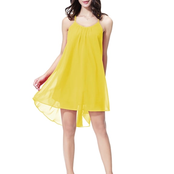 Tnhcen Women's Backless Round Neck Chiffon Cami Short Sleep Dress Nylon Spandex Slim Fit Casual Nightgown Pajama Sleepwear for Women Size S - 2XL