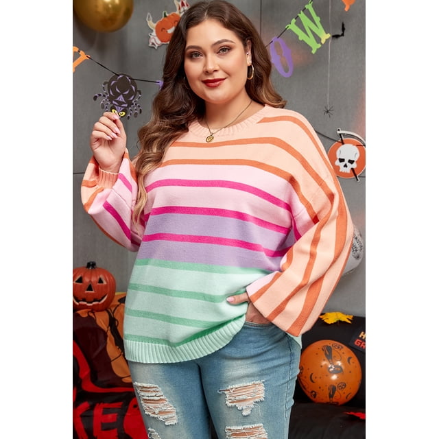 FOLUNSI Bold Striped Sweater - Chic Fit, Plus Size, Women's Fashion