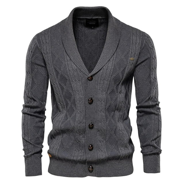 Mikilon Cardigan Chandail pour Homme, Couleur Unie, Revers, Veste Tricotée à Manches Longues