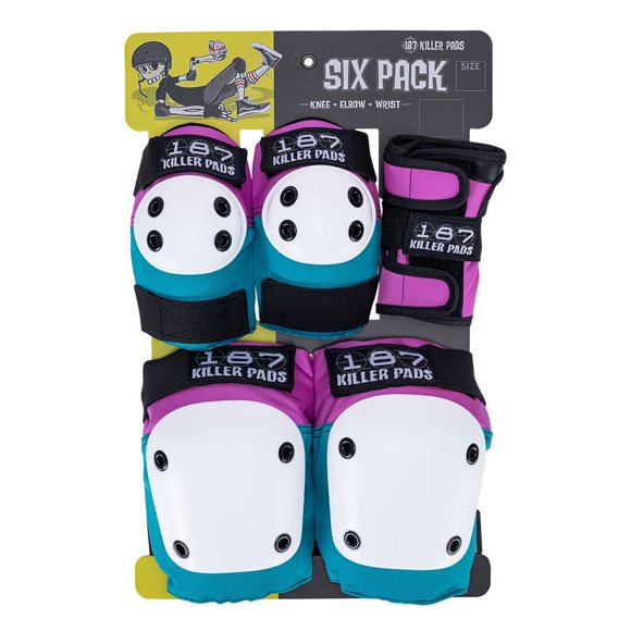 187 KILLER PADS Junior Super Six Pack Combo Set - Pink Teal (Ages 4 - 8)