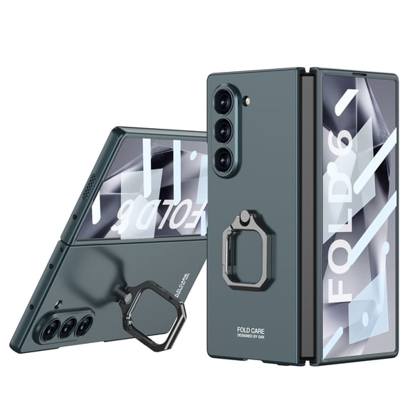 Compatible for Samsung Galaxy Z Fold 6 Case with Finger Ring Holder, Ultra-Thin Slim Shockproof Scratch Resistent Kickstand Ring Buckle Cover Case for Samsung Galaxy Z Fold 6, Darkgreen