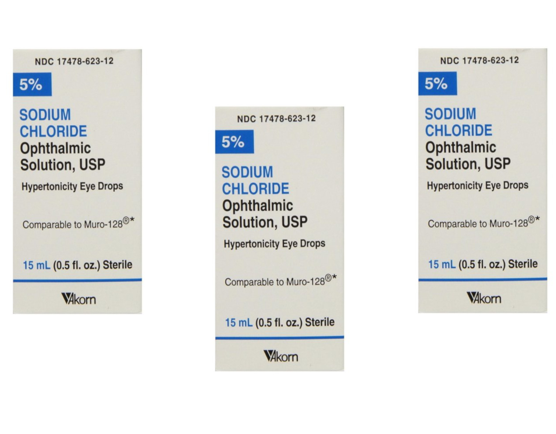 Sodium Chloride Ophthalmic Drops, 5, 15mL, Pack of 3, Sodium Chloride