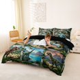 thumbnail image 3 of Manfei Woodland Dinosaur Wildlife Duvet Cover King,Retro Jungle King Bedding,Green Gray,Navy Blue Reversible,1 Duvet Cover and 2 Pillowcases, 3 of 6