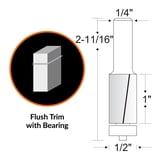 WEN 1/2 in. Flush Trim Carbide-Tipped Router Bit with 1/4 in. Shank and ...