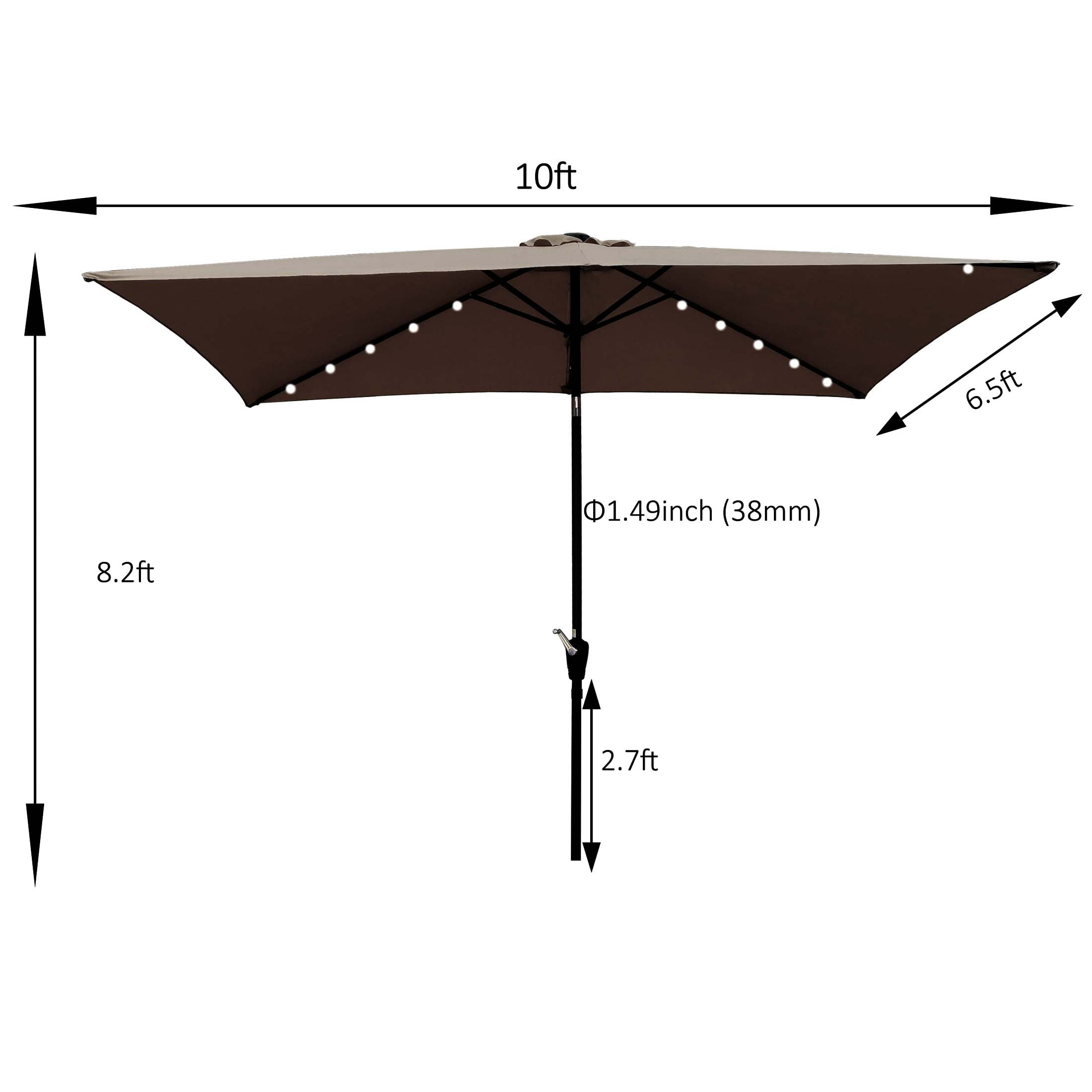Aukfa 10 x 6.5ft Rectangular Patio Solar LED Lighted Outdoor Umbrellas for Market Beach Pool - Dark Chocolate