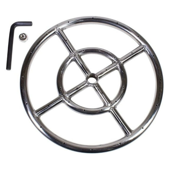 12" Stainless Steel Burner Ring - Double Ring Propane/Natural Gas Fire Pit Insert - 92,000 BTU Outdoor Fire Feature Replacement Part