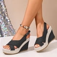thumbnail image 2 of Dakaela Women Platforms Wedge Sandals Denim Chunky High Heels Espadrille Summer Dressy Open Toe Slingback Walking Shoes Size 6, 2 of 9