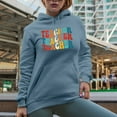 thumbnail image 2 of Teacher, Teaching Profession Themed, Groovy Retro Wavy Text Merch Gift, Light Blue Hooded Sweatshirt or Hoodie, Small, 2 of 5