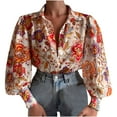 thumbnail image 1 of IROINID Liquidation Chemises à Manches Longues Col en V pour Femmes Été Imprimé Bouton Col Rabattu Hauts Blouse Chemise Pull, Blanc, 1 of 7