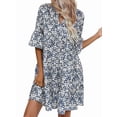 thumbnail image 3 of Womens Loose Fit V Neck Casual Short Dress Summer Flowy Mini Dress Beach 10996 Blue M, 3 of 9