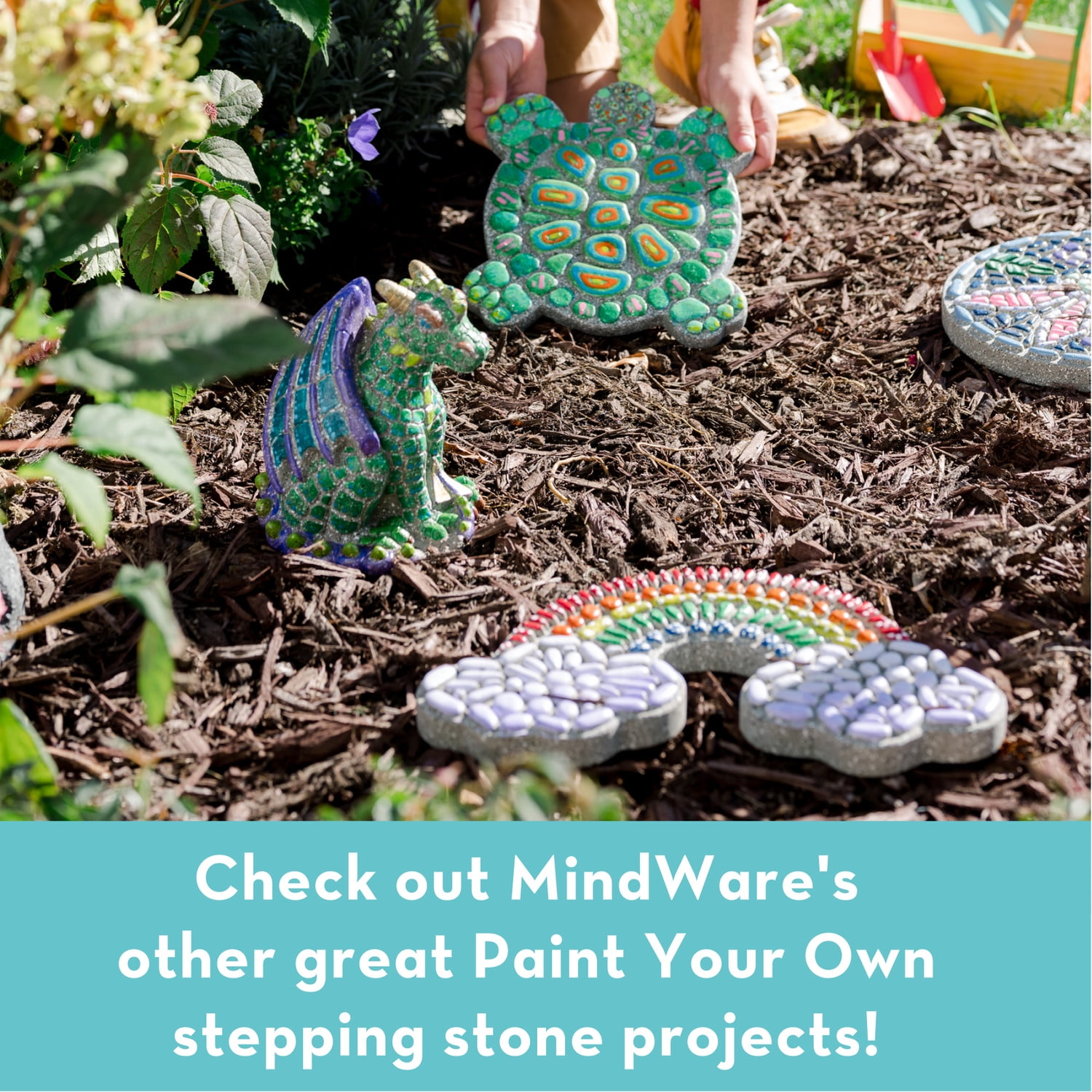 MindWare Paint Your Own Stepping Stone: Turtle, Paint Your Own Stepping Stones for Kids Craft Kit Includes Paint, Brushes and Instructions