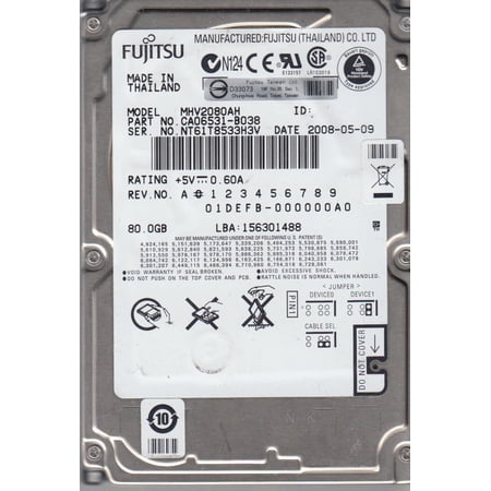 MHV2080AH, PN CA06531-B038, Fujitsu 80GB IDE 2.5 Hard Drive