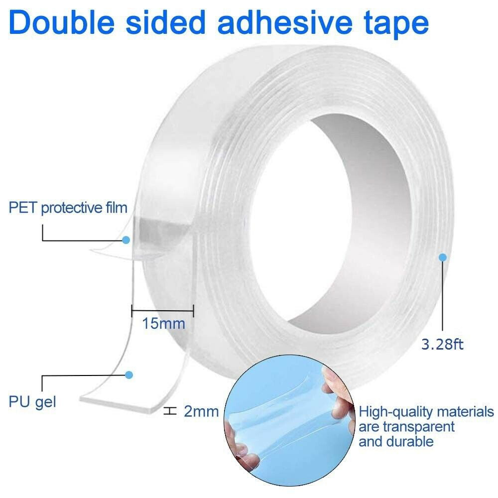 nano adhesive tape Multipurpose Removable Mounting Tape Adhesive Grip,Aouble Sided Sticky Tape,Transparent Tape Household,Kitchen for Paste Photos Poster 2Pack-16.5FT Double Sided Tape Heavy Duty－