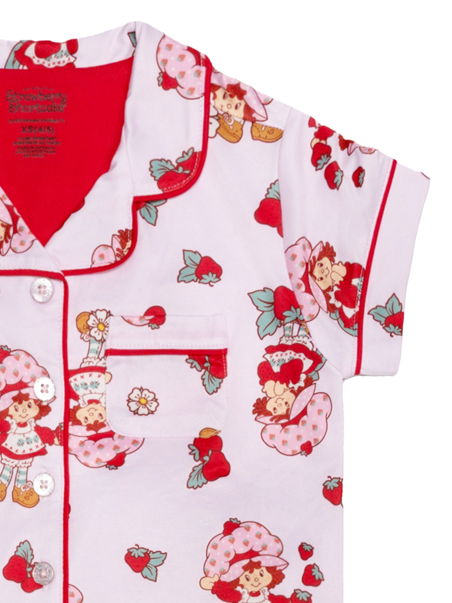 Strawberry Shortcake Girls Button Front Top and Shorts Pajama Set, 2-Piece, Sizes 4-12