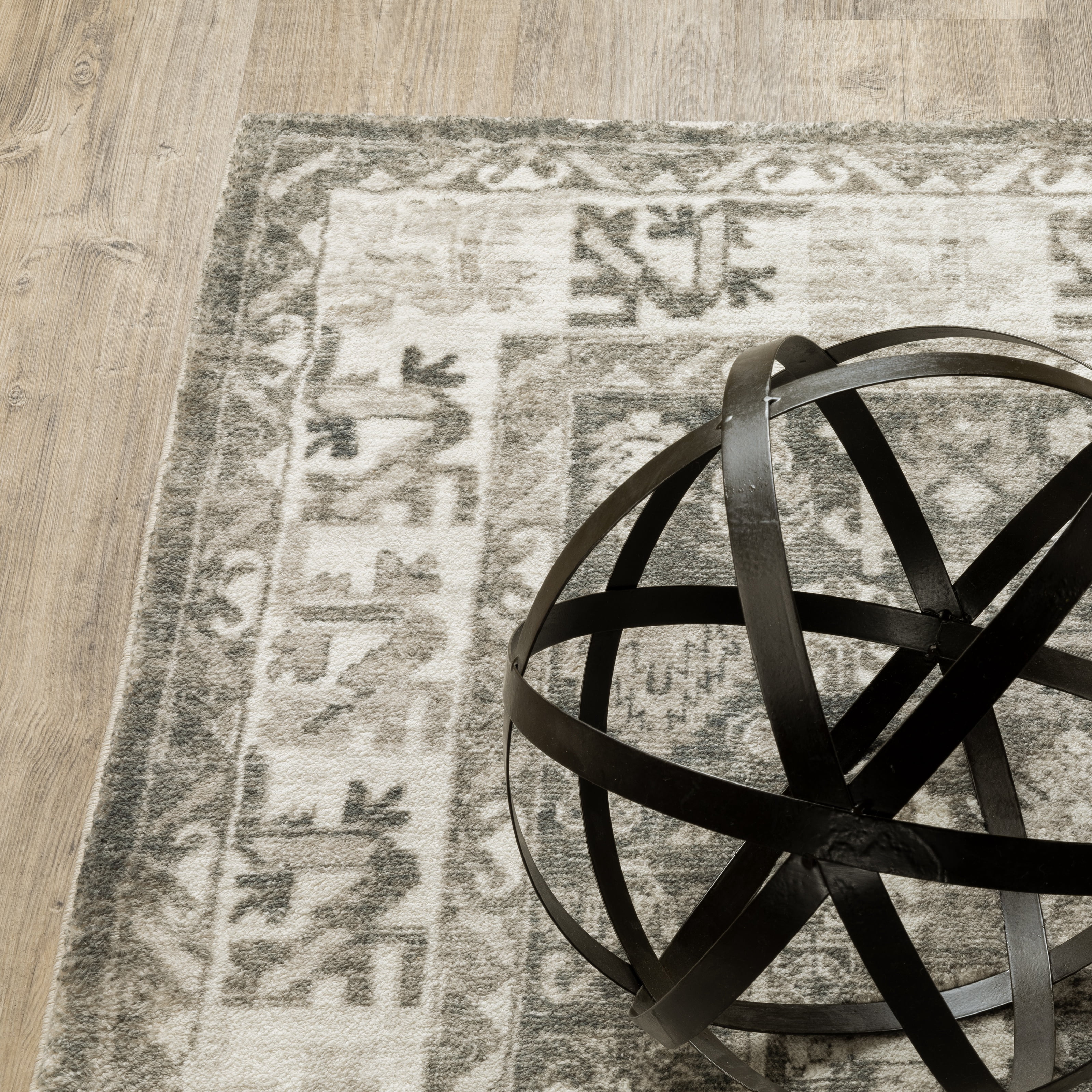 Avalon Home Silvana Distressed Border Area Rug, 2' X 8' Runner, Charcoal/ Ivory