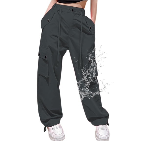 Endives Womens Cargo Pants Parachute Pants Baggy Wide Leg Pant Waterproof With Pockets Dark Gray