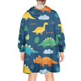 thumbnail image 2 of Wearable Oversized Blanket,DarkBlue Cartoon Dinosaurs Leaves Clouds Pattern Wearable Blanket Hoodie for Adults,Cozy Hooded Blankets with Super Pockets,Super Warm Fuzzy Pullover for Women & Men, 2 of 6