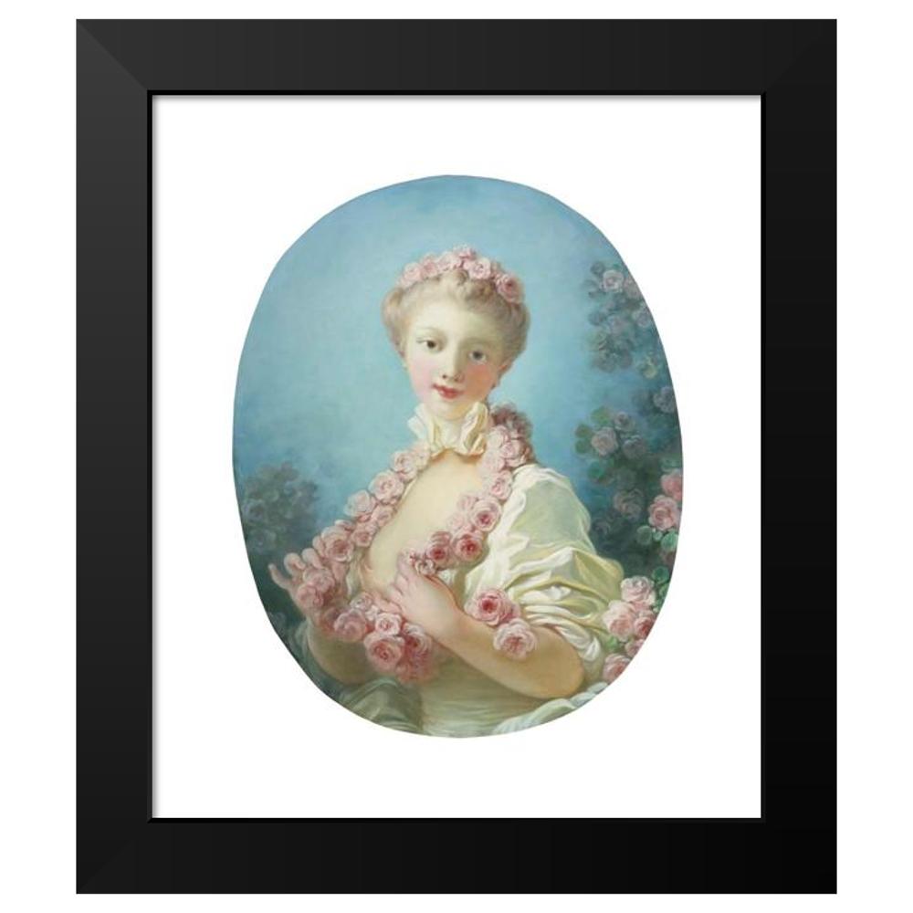 Jean-Honoré Fragonard 12x14 Black Modern Framed Museum Art Print Titled - A Young Blonde Woman with a Garland of Roses Around Her Neck