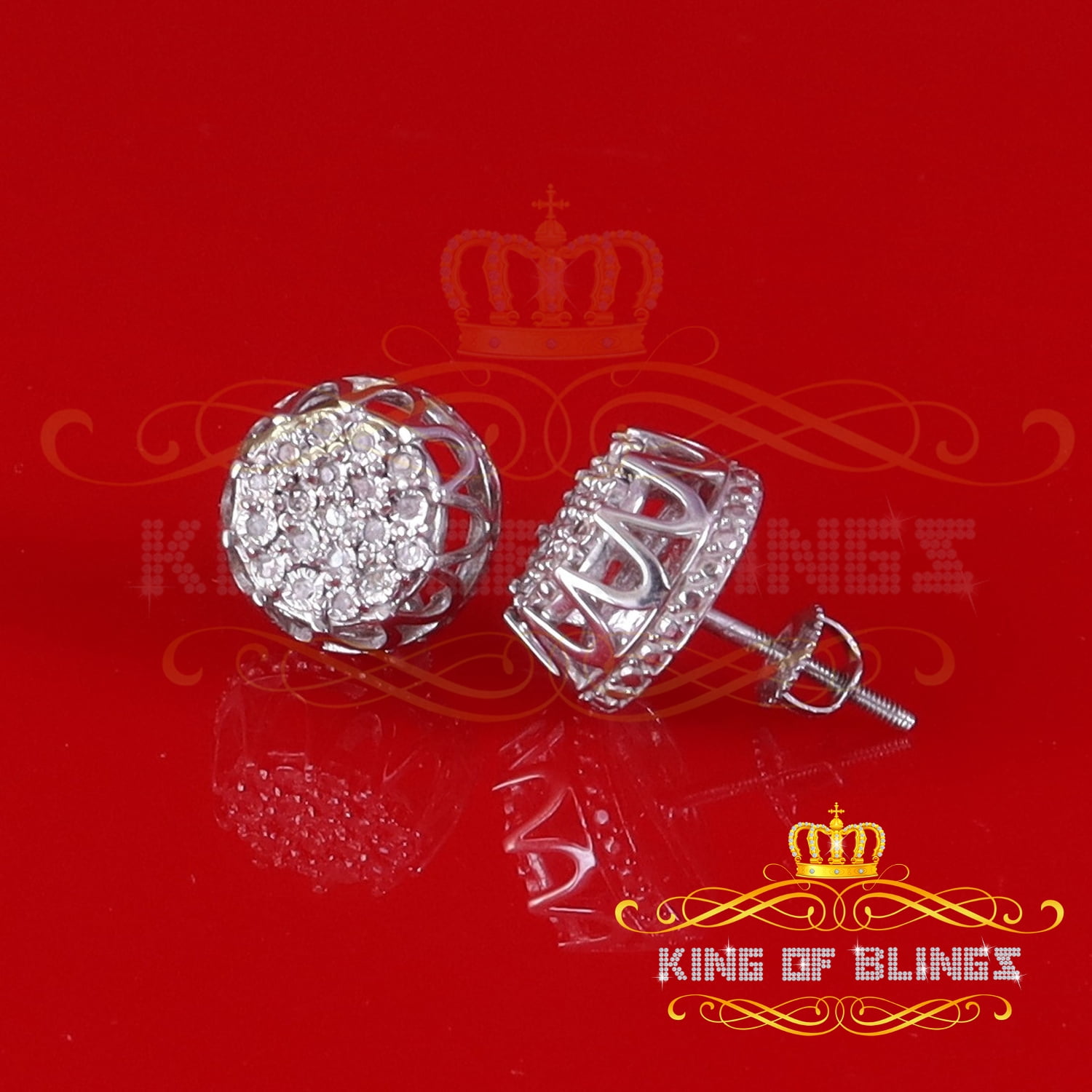 King of Bling's 0.07ct Diamond 925 Sterling White Silver for Men's & Womens Stud Round Earrings