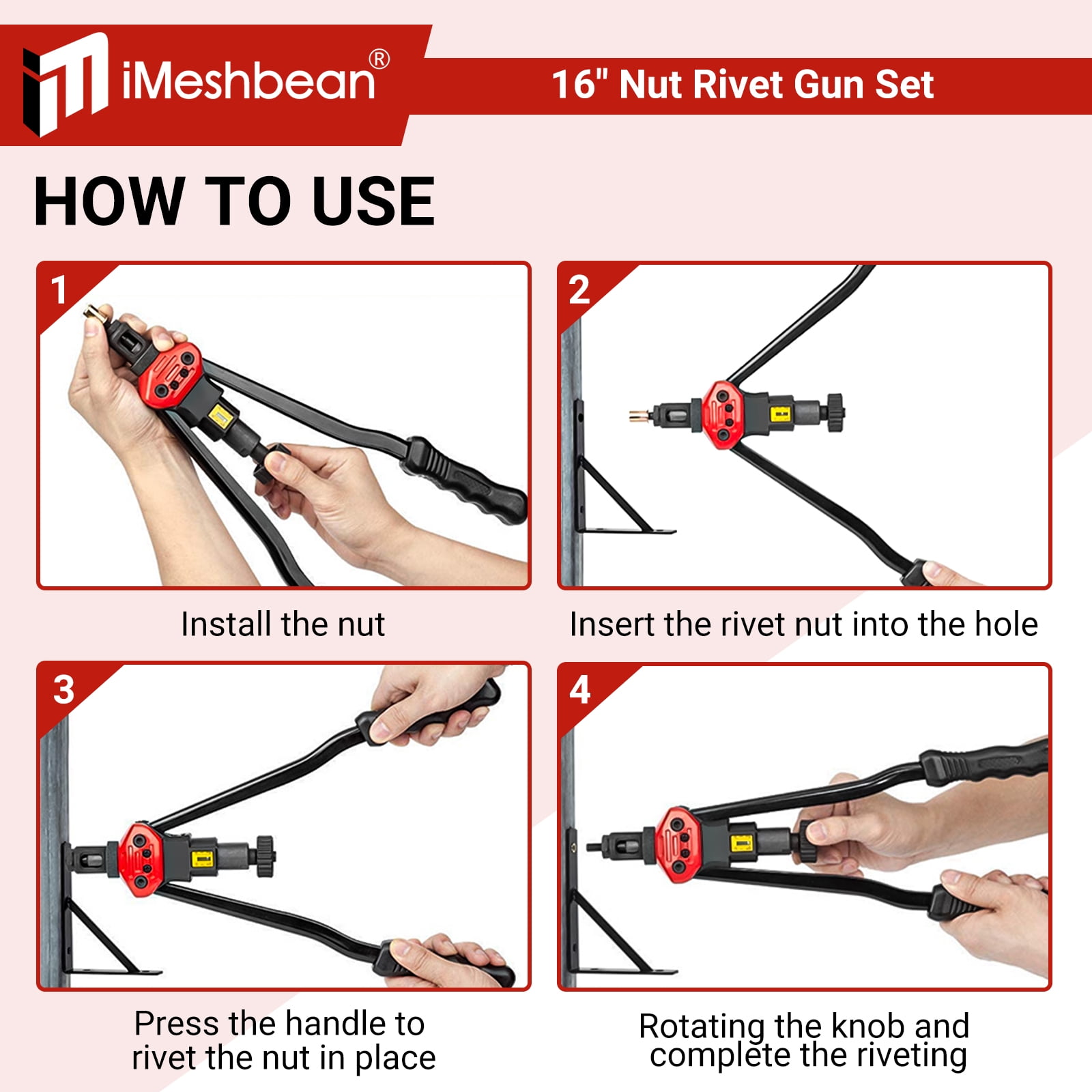 iMeshbean Rivet Nut Gun Kit Rivnut Setting Tools Nut Setter Tool Hand Blind Riveter 16"