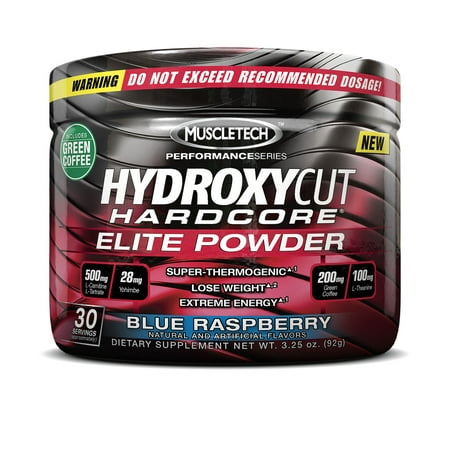 Hydroxycut Hardcore Elite Thermogenic Powder, Blue Raspberry, 3.25 Oz