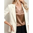 thumbnail image 3 of Deago Women Silk Satin Tops Cap Short Sleeve Blouse Summer V Neck Work Shirts Business Casual Dressy Outfits (Coffee, S), 3 of 9