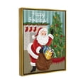 thumbnail image 3 of Happy Holidays Santa Gift Bag Holiday Graphic Art Metallic Gold Framed Art Print Wall Art, 3 of 6