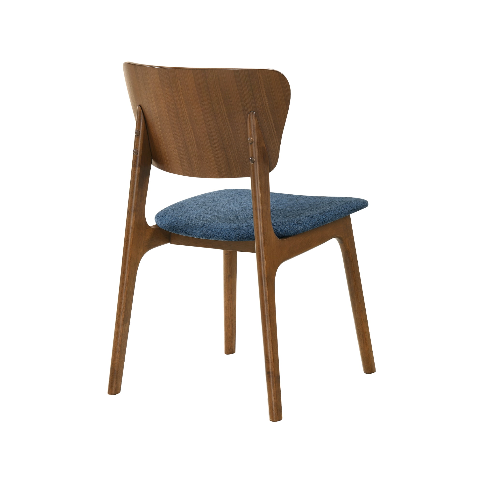 Kalia Wood Dining Chair in Walnut Finish with Blue Fabric - Set of 6