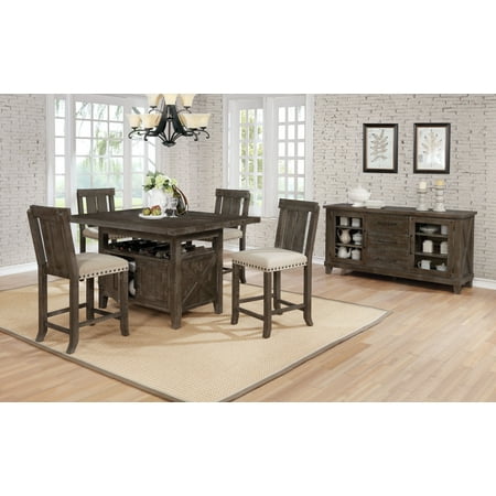 5pc Country Style Counter height Set Wood C.H. Chairs And Storage under table, Rustic