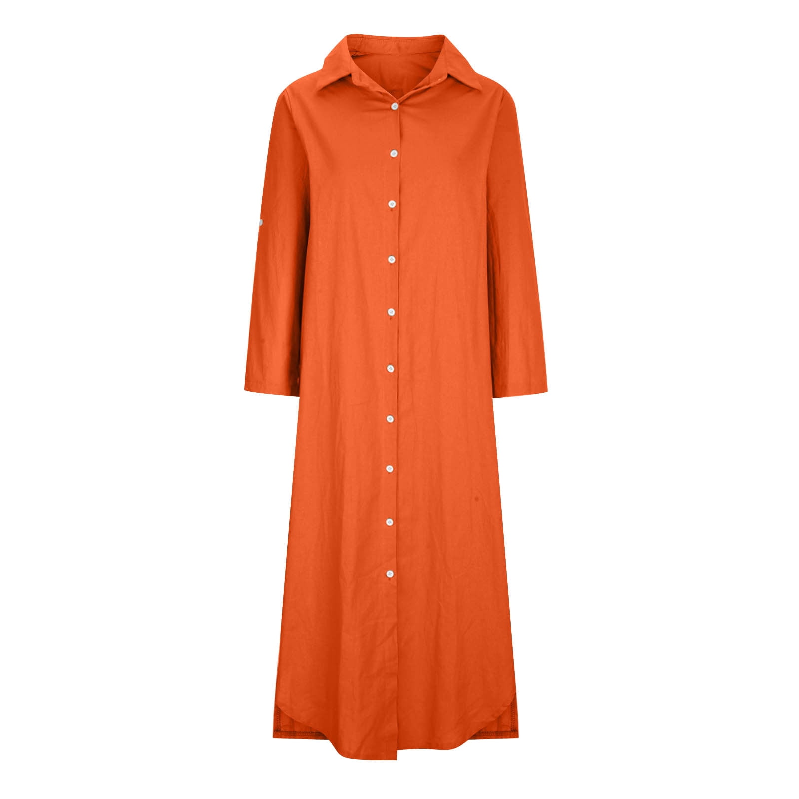 Women's Long Sleeve Button Down Shirt Dress Cotton Linen V Neck Loose Fit  Casual Shirt Dresses with Pockets Orange XL - Walmart.com