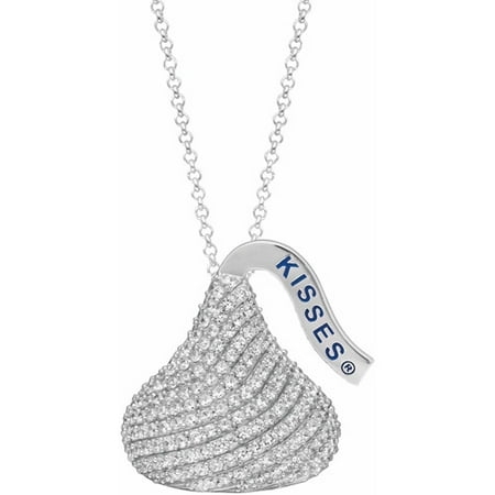 Hershey's Kisses Women's CZ Sterling Silver Large Flat Back Pendant, 16 with 2 Extension