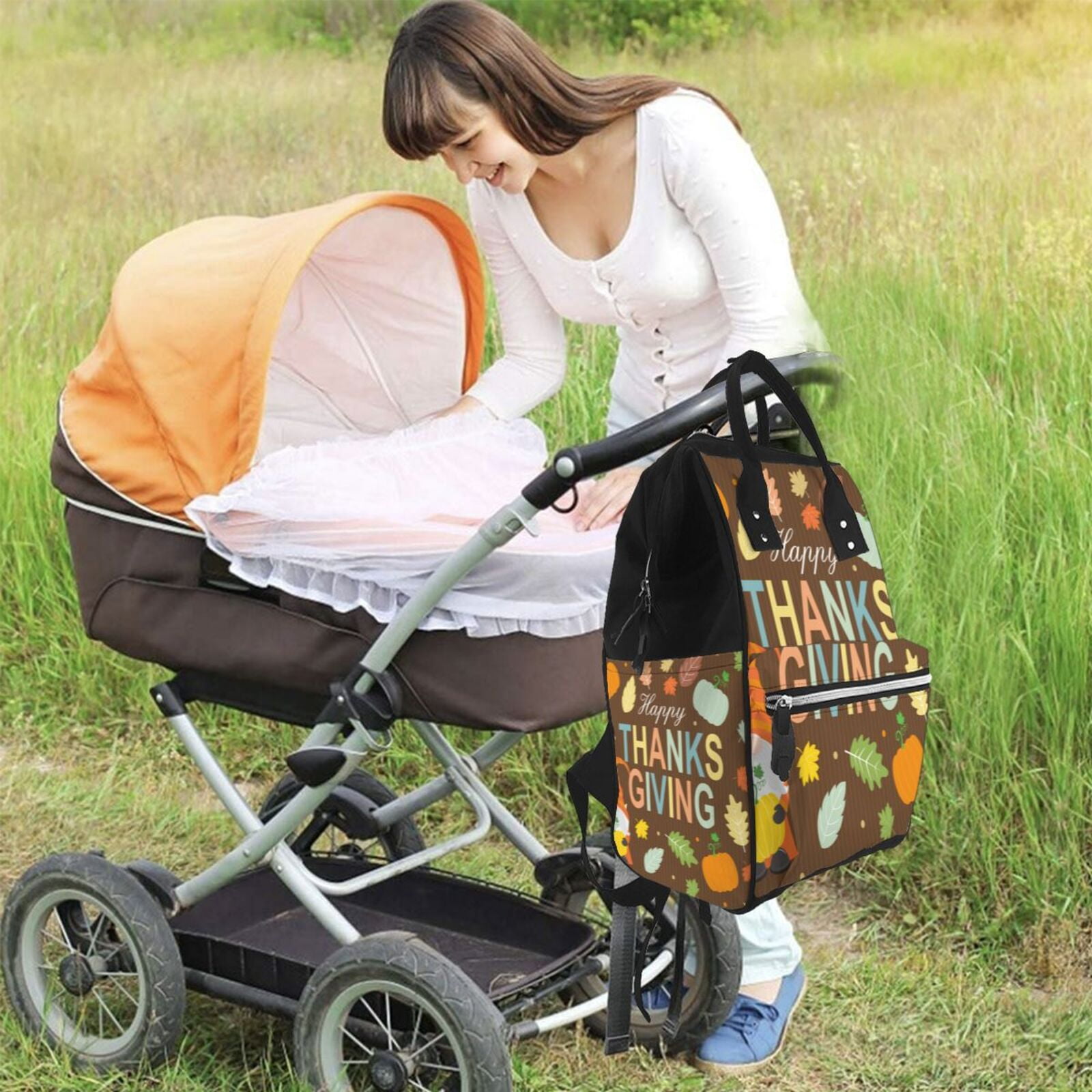 Ratiio Happy Thanksgiving With Gnome Mummy Backpack - Waterproof Twill Canvas, Large Capacity Diaper Bag with Multiple Pockets and Adjustable Straps