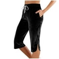 thumbnail image 2 of Karight Women's Vintage Velvet Capris - Stretch Casual Elastic High Waisted Versatile Straight Leg Lounge Pants with Pockets, 2 of 5