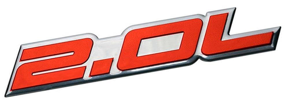 2.0L Liter Embossed RED on Highly Polished Silver Real Aluminum Auto Emblem  Badge Nameplate for Ford Edge Escape SEL Escort Explorer Focus SE SES ZX3  