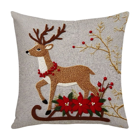 WEGFTDUOP Christmas Pillow Cover 45x45 cm Festival Linen Sofa Cushion Case – Reversible Printed Xmas Tree & Snowflake Motif, Zippered Xmas Pillowcases for Holiday Home Decoration