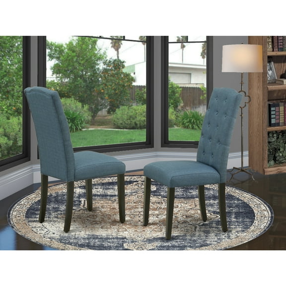 Parson Chair Linen Fabric Blue Accent Chair Modern Armless Dining Room Chair Black Legs