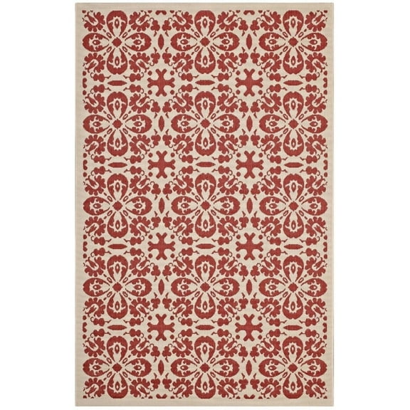 Modway Ariana Vintage Floral Trellis 5x8 Indoor and Outdoor Area Rug in Red and Beige