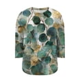 thumbnail image 5 of Sewkxo Plus Size Tops for Women Casual 3/4 Sleeve Shirts Crew Neck Print Blouses Spring Summer Cotton Clothes L-5x,Green 4XL, 5 of 6