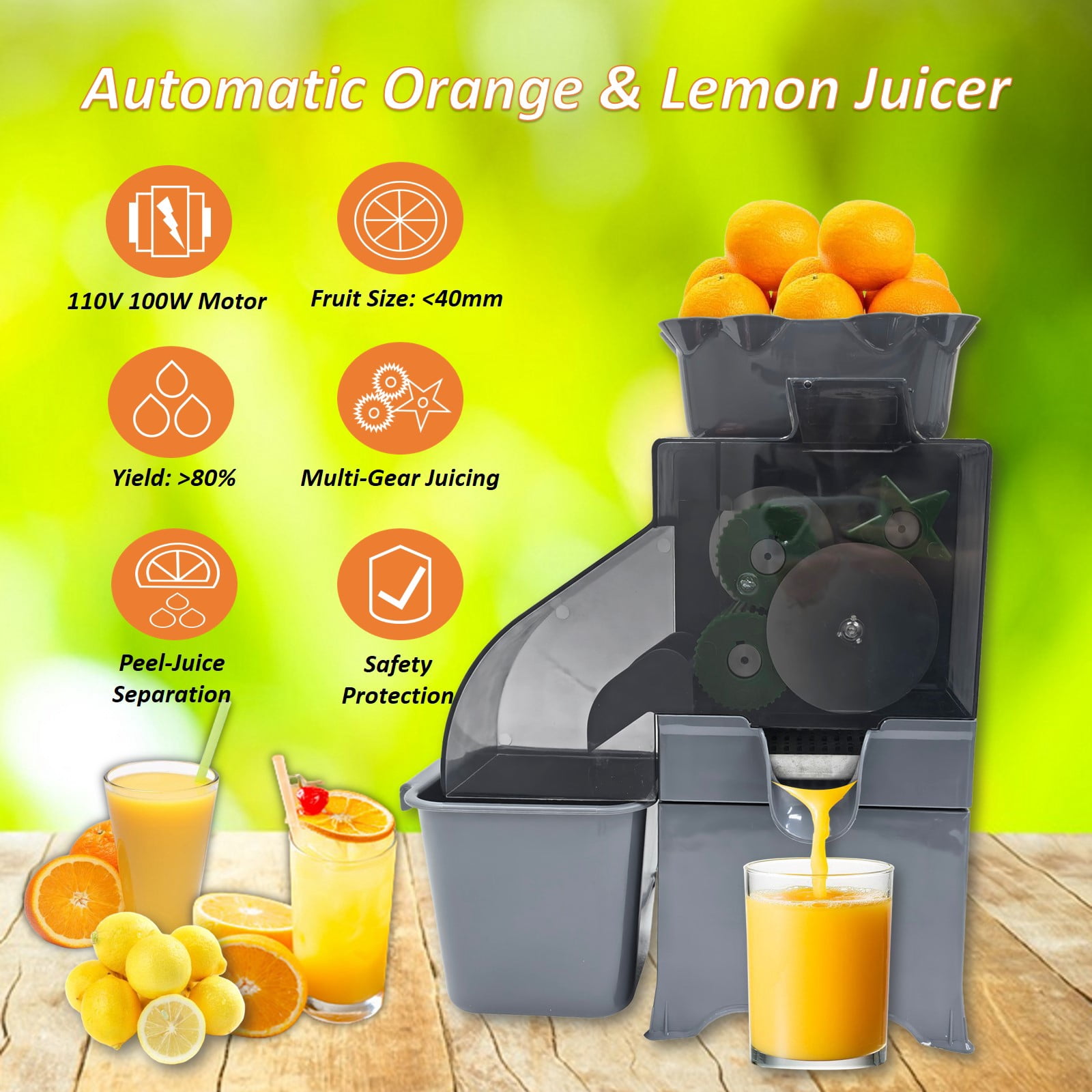 Commercial Automatic juicer Electric Orange Juice Extractor Lemon Juicer with Peel Storage Barrel
