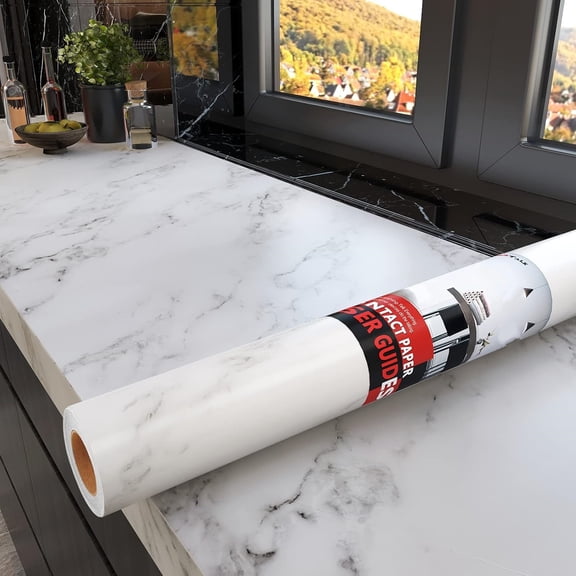 30"x120" Matte White Marble Contact Paper Grey Wallpaper Peel and Stick Wallpaper Granite Contact Paper Decorative for Kitchen Countertops Bathroom Dresser Large Thick Wall Paper Roll