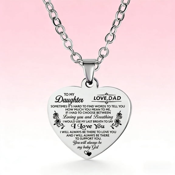 From Dad to Daughter Heart Pendant Necklace ,Meaningful Birthday & Graduation Gift for Her(Silver)