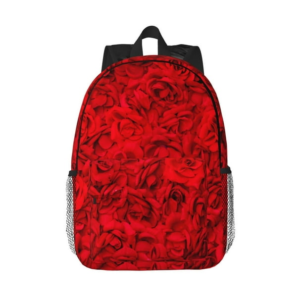 Disketp Red Rose Mochila Escolar de 15 Pulgadas, Mochila Ligera para Estudiantes, Viajes y Trabajo, Cómoda y Resistente para el Uso Diario