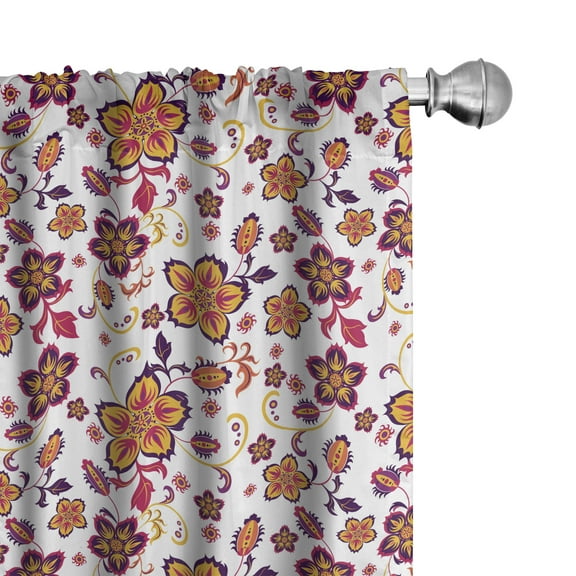 Ambesonne Floral Curtains, Blooming Flower Pattern, Pair of 28"x95", Yellow Purple Magenta