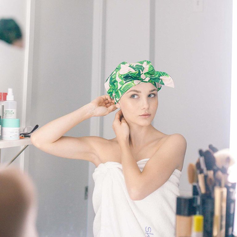 Recycled Polyester Luxe Shower Cap - Palm Leaves