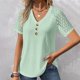thumbnail image 1 of ICHUANYI Clearance Fashion Womens Casual Solid Color V Neck Lace Stitching Short Sleevet Tops Loose Blouses(Mint Green, XXL) ICHUANYI WER2023080817587, 1 of 6