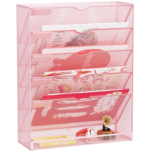 Organizador de archivos de pared GDINDINFAN de metal rosa de 6 niveles